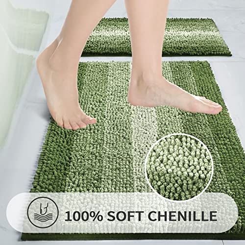 Gibelle Green Chenille Bath Mat Set with Non-Slip Backing