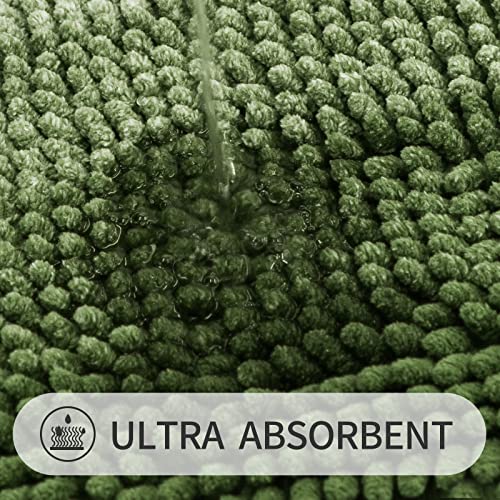 Gibelle Green Chenille Bath Mat Set with Non-Slip Backing