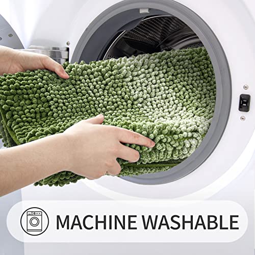 Gibelle Green Chenille Bath Mat Set with Non-Slip Backing