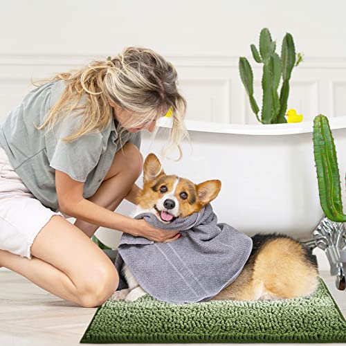 Gibelle Green Chenille Bath Mat Set with Non-Slip Backing