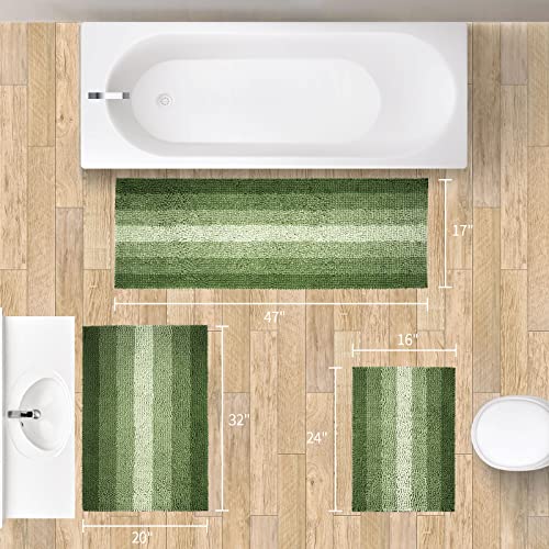 Gibelle Green Chenille Bath Mat Set with Non-Slip Backing