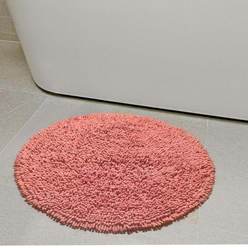 Coral Peach Boho Round Bath Mat | Soft Plush