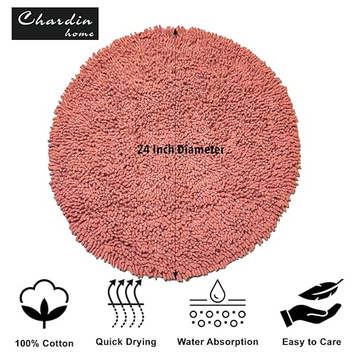 Coral Peach Boho Round Bath Mat | Soft Plush