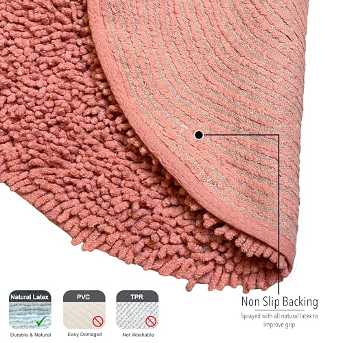 Coral Peach Boho Round Bath Mat | Soft Plush