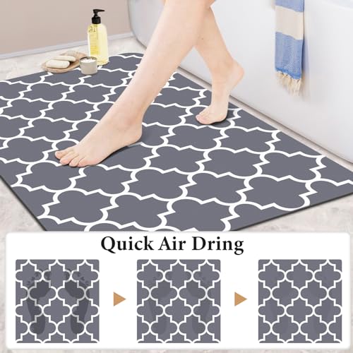 Super Absorbent Grey Bathroom Rug Set, 24"x35