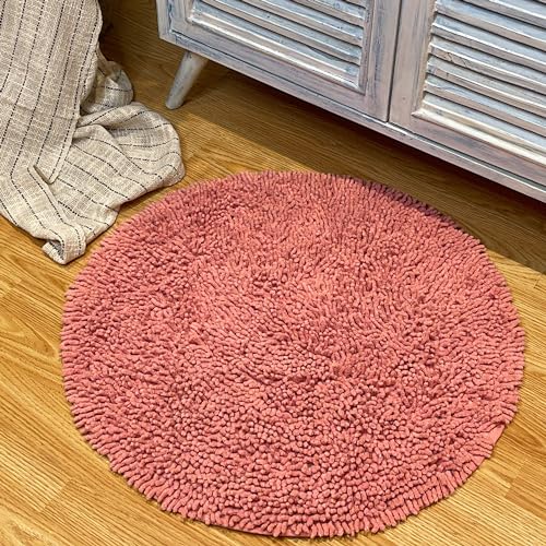 Coral Peach Boho Round Bath Mat | Soft Plush