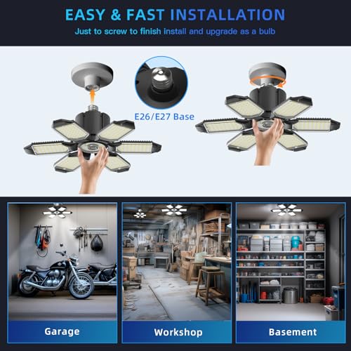 Adiding LED Garage Ceiling Light, 2 Pack, 20000Lm, 6500K