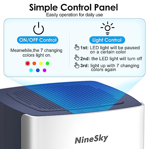 NineSky Home Dehumidifier - 30oz Water Tank, 300 sq.ft, 7 Colorful Lights