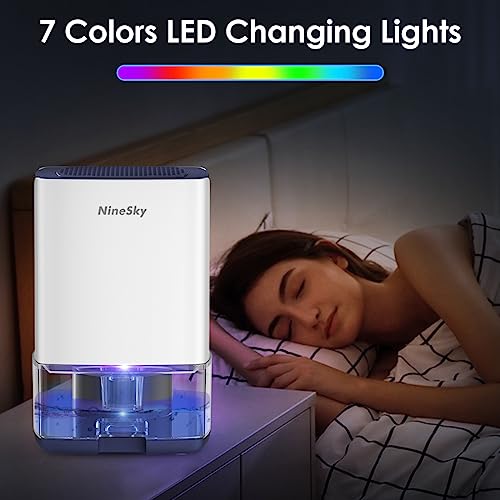 NineSky Home Dehumidifier - 30oz Water Tank, 300 sq.ft, 7 Colorful Lights