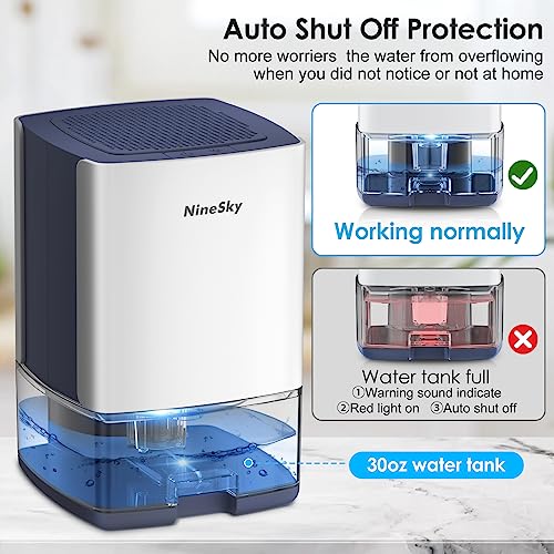NineSky Home Dehumidifier - 30oz Water Tank, 300 sq.ft, 7 Colorful Lights