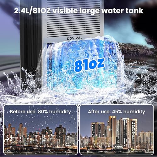 Portable Dehumidifier with Drain Hose, LED Light (1000 Sq.ft)