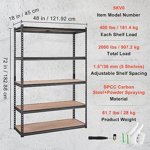 VEVOR 5-Tier Adjustable Metal Storage Shelves, 48"x18"x72