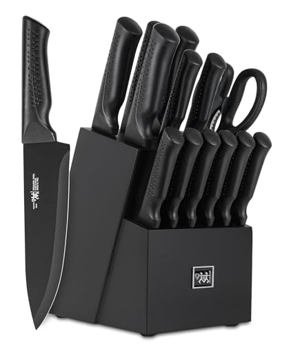15-Piece Black Knife Set with Self-Sharpening Block