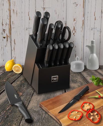 15-Piece Black Knife Set with Self-Sharpening Block