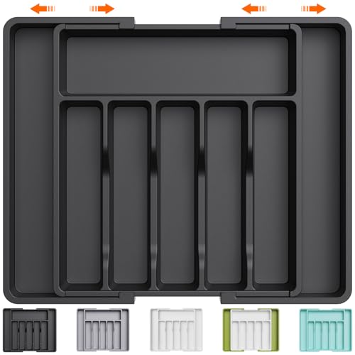 Adjustable Black Utensil Tray for Kitchen Storage