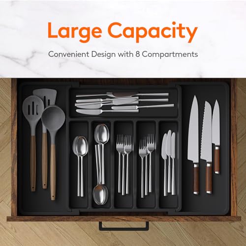 Adjustable Black Utensil Tray for Kitchen Storage