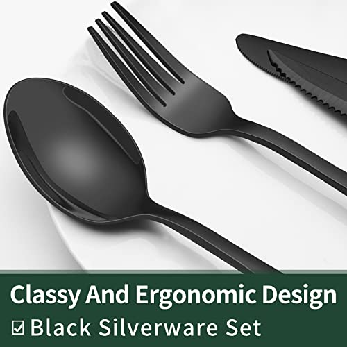 Black Silverware Set for 4 with Steak Knives