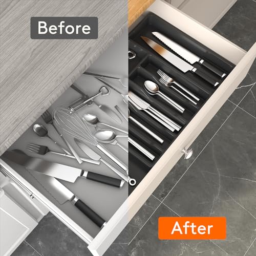 Adjustable Black Utensil Tray for Kitchen Storage