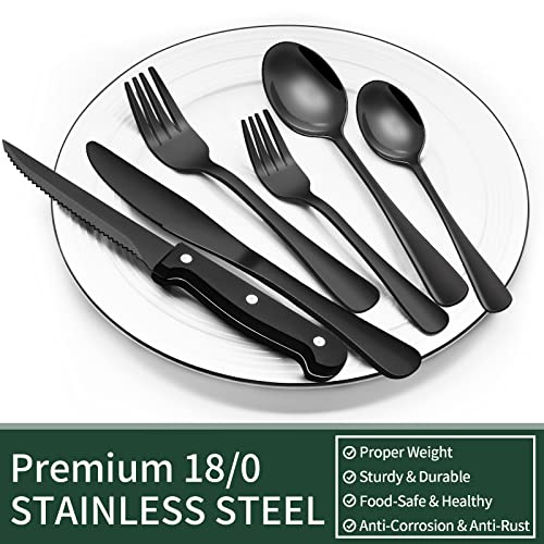 Black Silverware Set for 4 with Steak Knives