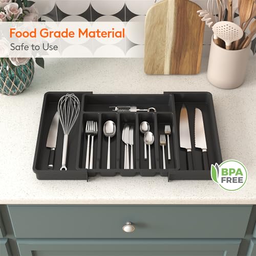 Adjustable Black Utensil Tray for Kitchen Storage
