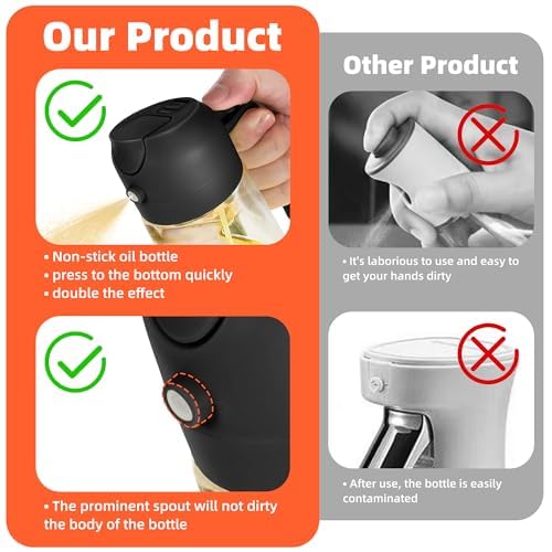 TrendPlain 16oz Oil Dispenser and Sprayer Set Black