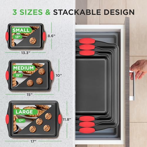 Premium Nonstick Baking Pans Set with Silicone Handles