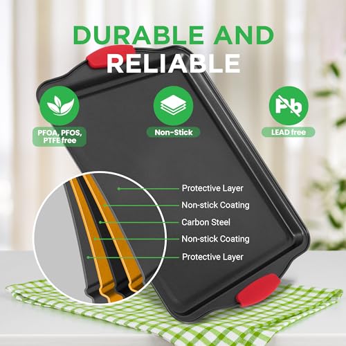 Premium Nonstick Baking Pans Set with Silicone Handles