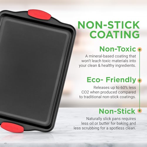 Premium Nonstick Baking Pans Set with Silicone Handles