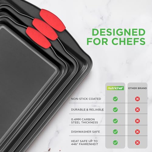 Premium Nonstick Baking Pans Set with Silicone Handles