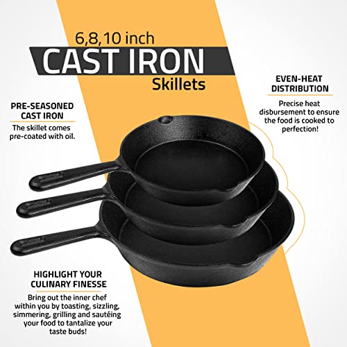 Pre-Seasoned Cast Iron Skillet Set - Frying Pan Trio
