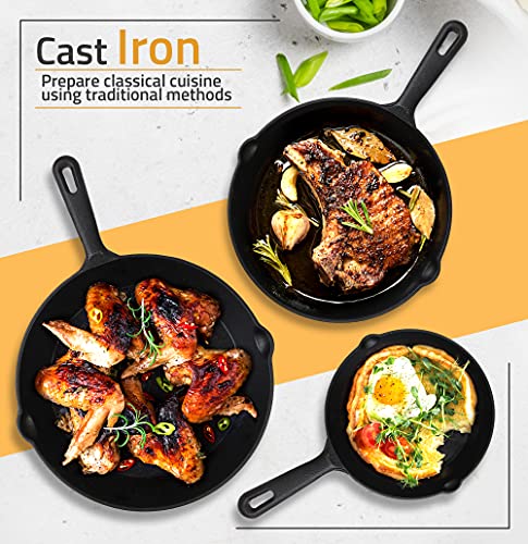 Pre-Seasoned Cast Iron Skillet Set - Frying Pan Trio