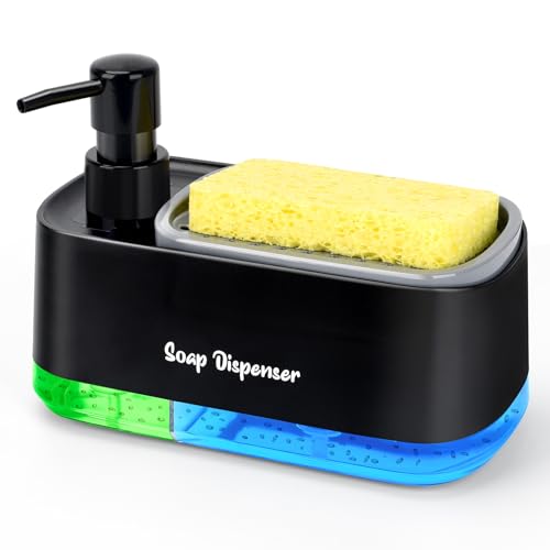 3-in-1 Sponge Holder Soap Dispenser Set - Black