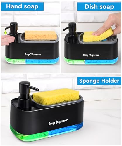 3-in-1 Sponge Holder Soap Dispenser Set - Black
