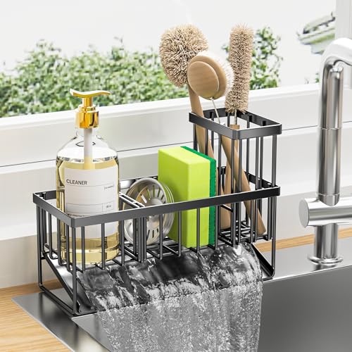 304 Stainless Kitchen Sink Caddy with High Brush Holder