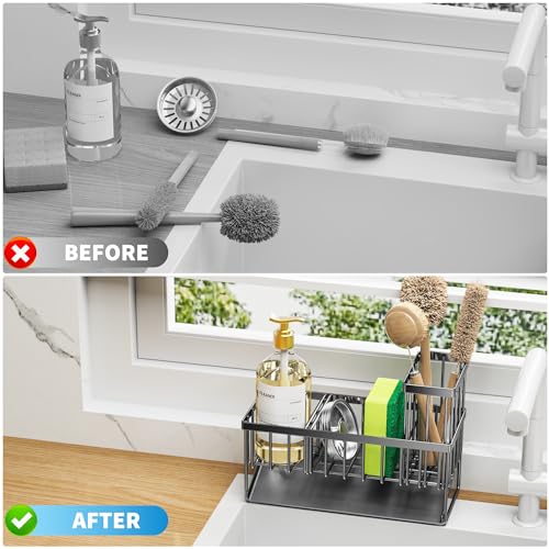304 Stainless Kitchen Sink Caddy with High Brush Holder