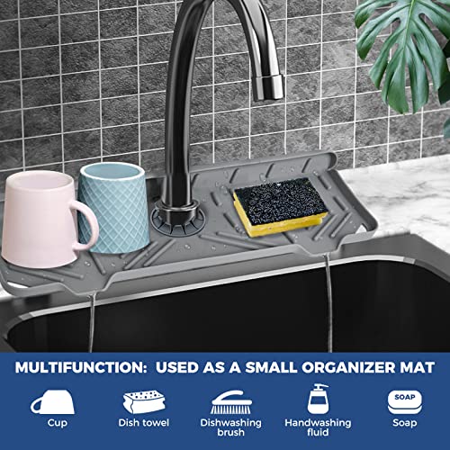 Grey Silicone Faucet Drip Catcher Tray & Sponge Holder