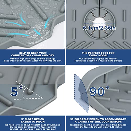 Grey Silicone Faucet Drip Catcher Tray & Sponge Holder