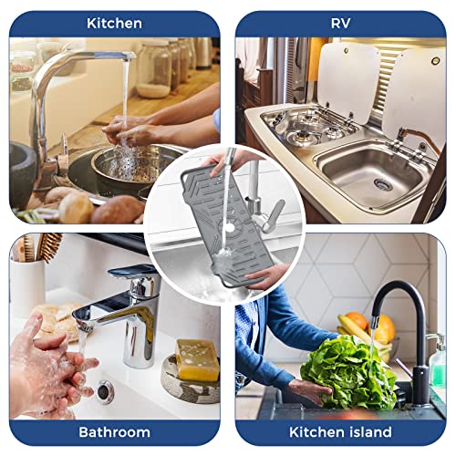 Grey Silicone Faucet Drip Catcher Tray & Sponge Holder