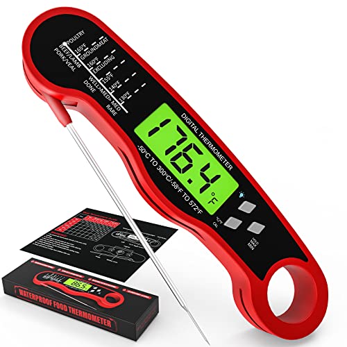 Red Digital Meat Thermometer for Indoor & Outdoor Cooking