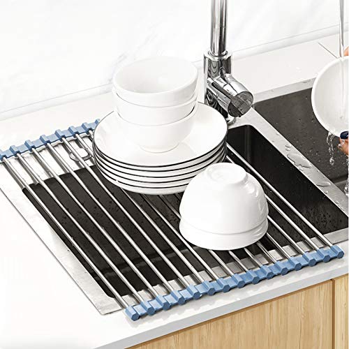 Foldable Stainless Steel Sink Dish Drying Rack, Gray