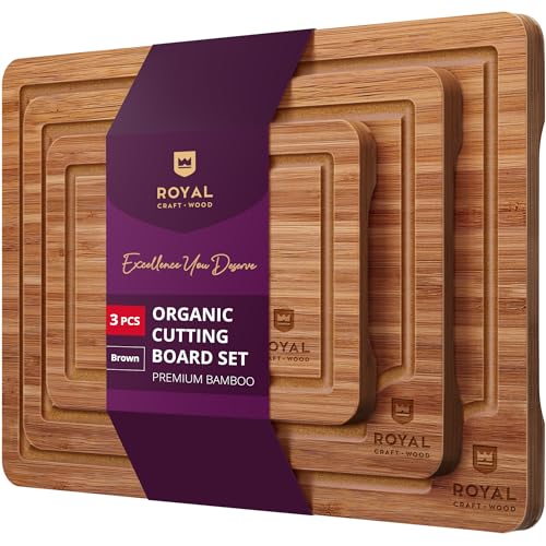 Bamboo Wood Cutting Boards Set with Deep Juice Groove