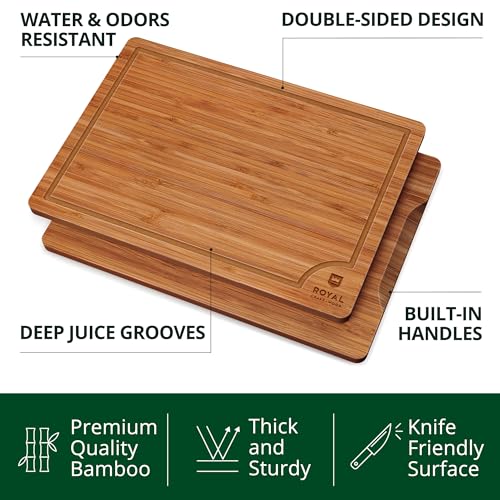 Bamboo Wood Cutting Boards Set with Deep Juice Groove
