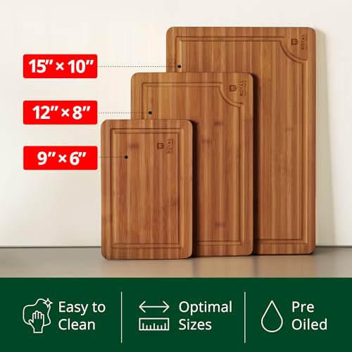 Bamboo Wood Cutting Boards Set with Deep Juice Groove