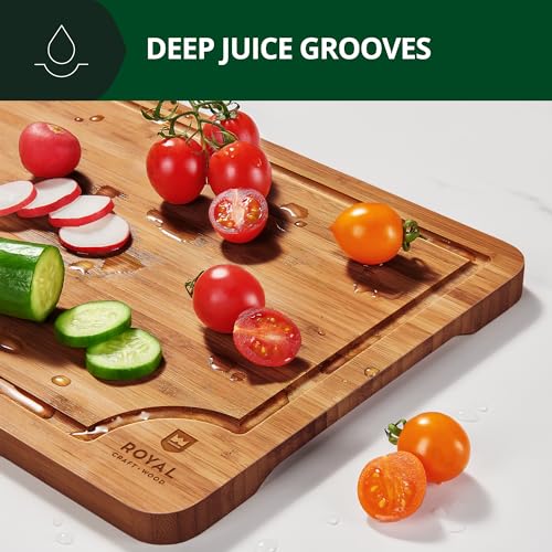 Bamboo Wood Cutting Boards Set with Deep Juice Groove