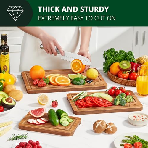 Bamboo Wood Cutting Boards Set with Deep Juice Groove