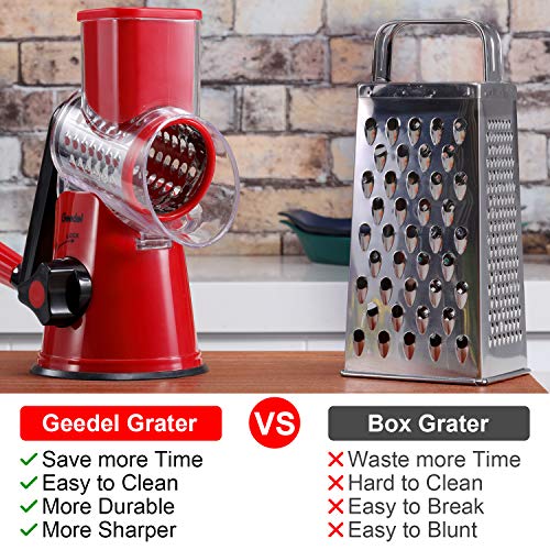 Geedel Rotary Cheese Grater & Vegetable Slicer, 3 Blades