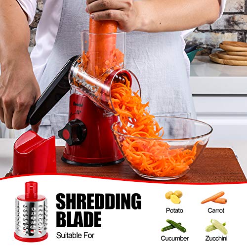 Geedel Rotary Cheese Grater & Vegetable Slicer, 3 Blades