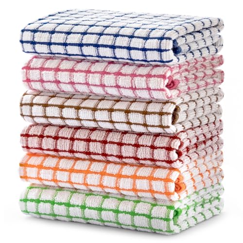 ZHMZ 100% Cotton Dish Towels, Absorbent 16"x25" 6-Pack