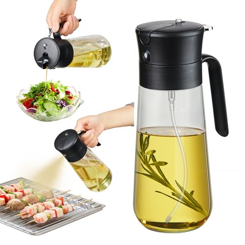 Glass Olive Oil Dispenser & Sprayer Set, 18oz Black