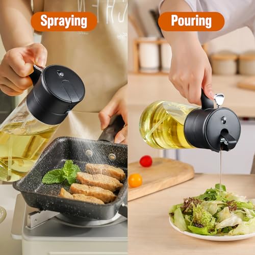Glass Olive Oil Dispenser & Sprayer Set, 18oz Black